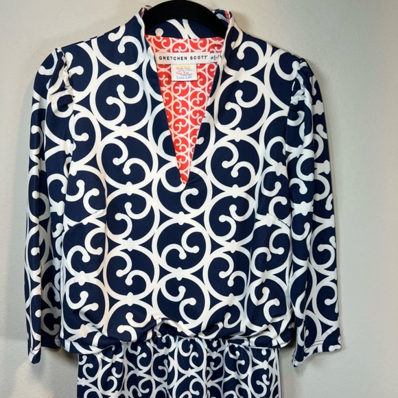 Gretchen Scott Womens Heavens Gates Dress Blue White Swirl Old Money No Belt Med - Picture 2 of 16